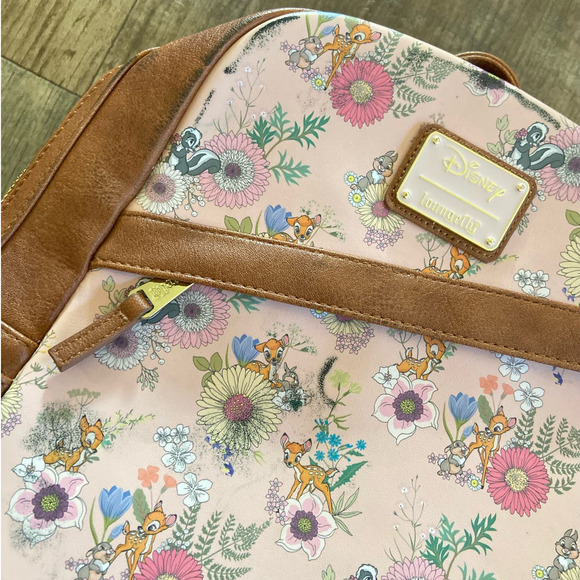 DISNEY x LOUNGEFLY Bambi Cast Floral Print Mini Simulated Leather Backpack - Picture 9 of 16